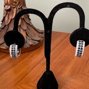 Colleen Lopez Sapphire And Zircon Huggie Earrings Silver New!!